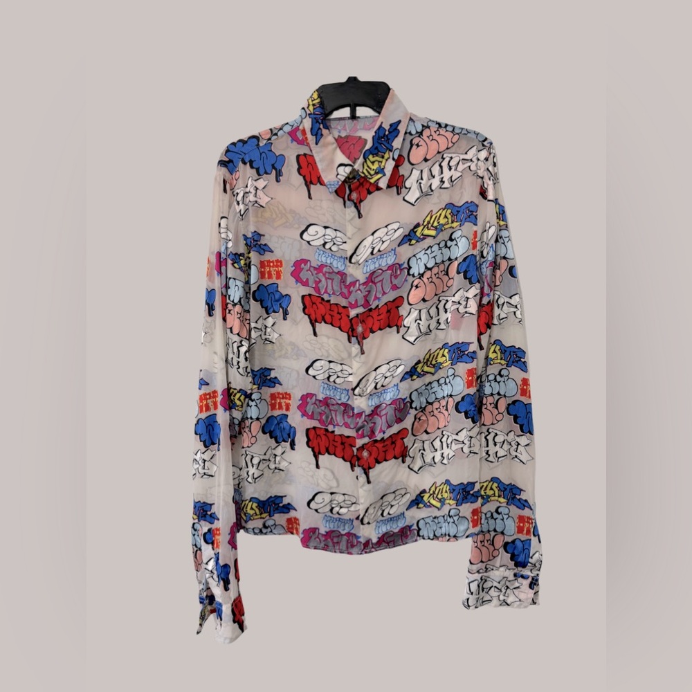 Off White Graffiti Silk designer long Sleeve shirt